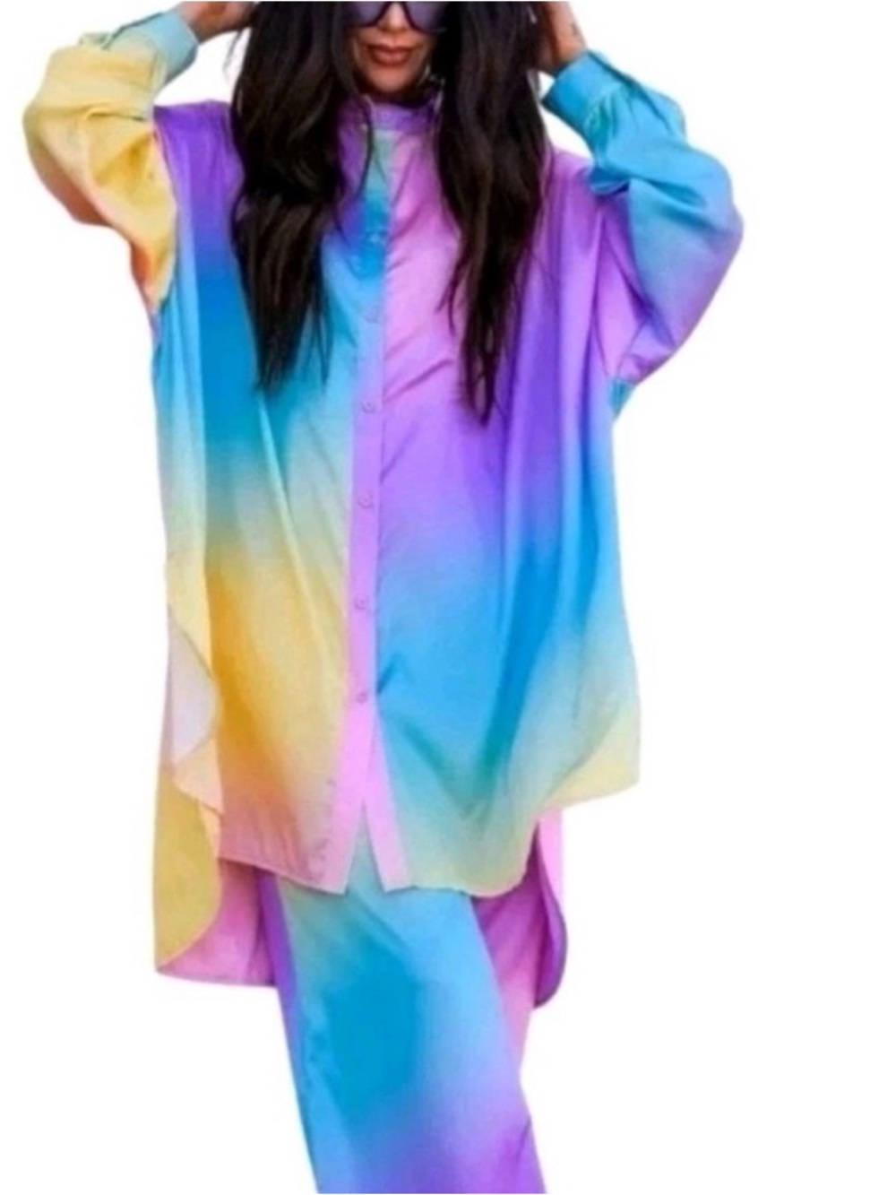 Dressed in LALA satin playsuit pastel rainbow daydream 2X 2-pc set plus size NWT